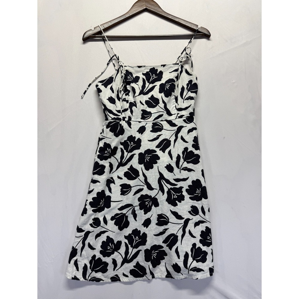 Old Navy Fit‎ & Flare Mini Dress Womens XS White Black Floral Spaghetti Strap